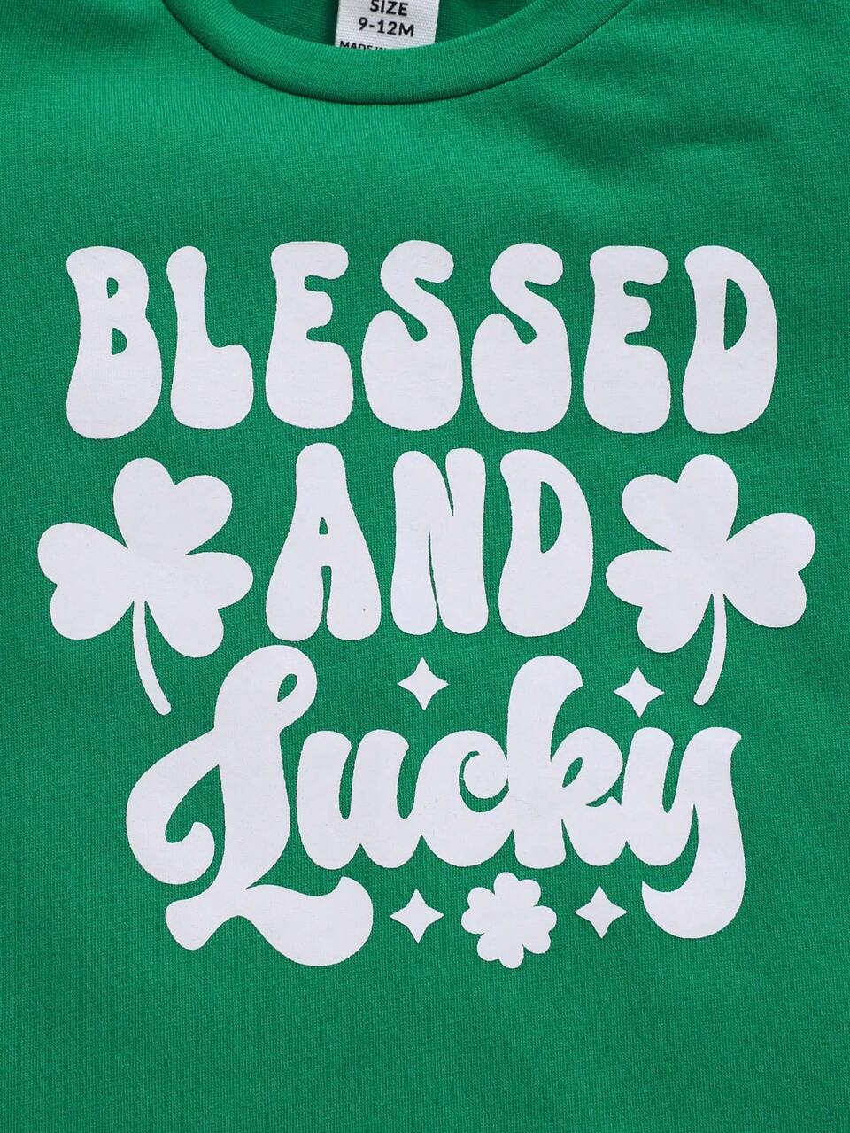 2pcs Baby Boy's Lucky Clover & Letter Pattern Short Sleeve Top Set