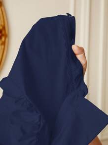 SHEIN Frenchy Đồ trang trí Lace hoa văn tay áo lá sen Áo sơ mi - Màu xanh hải quân - Xem 9