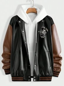 Manfinity Homme Chaqueta De Béisbol Para Hombre De Gran Tamaño Con Bloques De Color Y Estampado De Letras - Multicolor - Ver 1