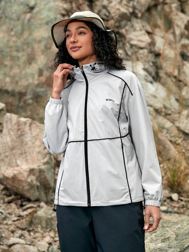 Ladies' Letter Printed Hooded Outdoor Jacket