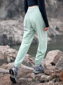 In My Nature 女款印字彈力運動長褲,帶有束口設計,適用於戶外運動 - 灰色 - 查看 2