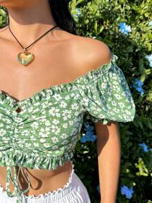 Soleia Của phụ nữ In hoa Dây rút Áo sơ mi - Nhiều màu - Xem 9