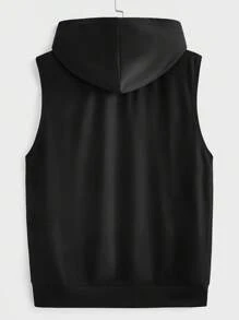 Manfinity VCAY Sudadera sin mangas de punto informal para hombres, con capucha, estilo de moda para salir, color negro, para regalar a amigos, esposo o novio