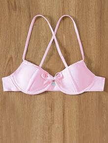 SHEIN Swim 夏季海滩纯色镂空泳装比基尼上衣带细肩带钢圈装饰沙滩上衣 - 淺粉色 - 查看 4