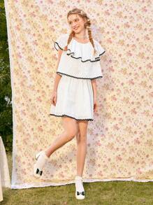 SHEIN MOD Women's Color Contrast Asymmetrical Layered Dress