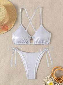 SHEIN Swim Women's Two-piece Swimwear - Silver - View 1