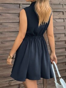 SHEIN LUNE 女性束口腰圓領無袖襯衫裙 - 藏蓝色 - 查看 2