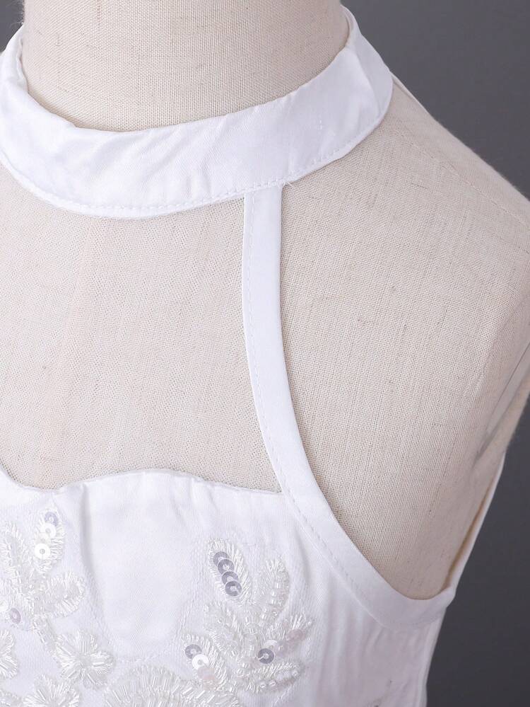 Young Girls'  Gorgeous White Sleeveless Top And Skirt Set