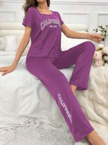 Conjunto de pijama de mujeres con palabras impresas en inglés