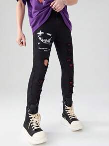 Teen Boys' Black Distressed Jeans - Black - View 1