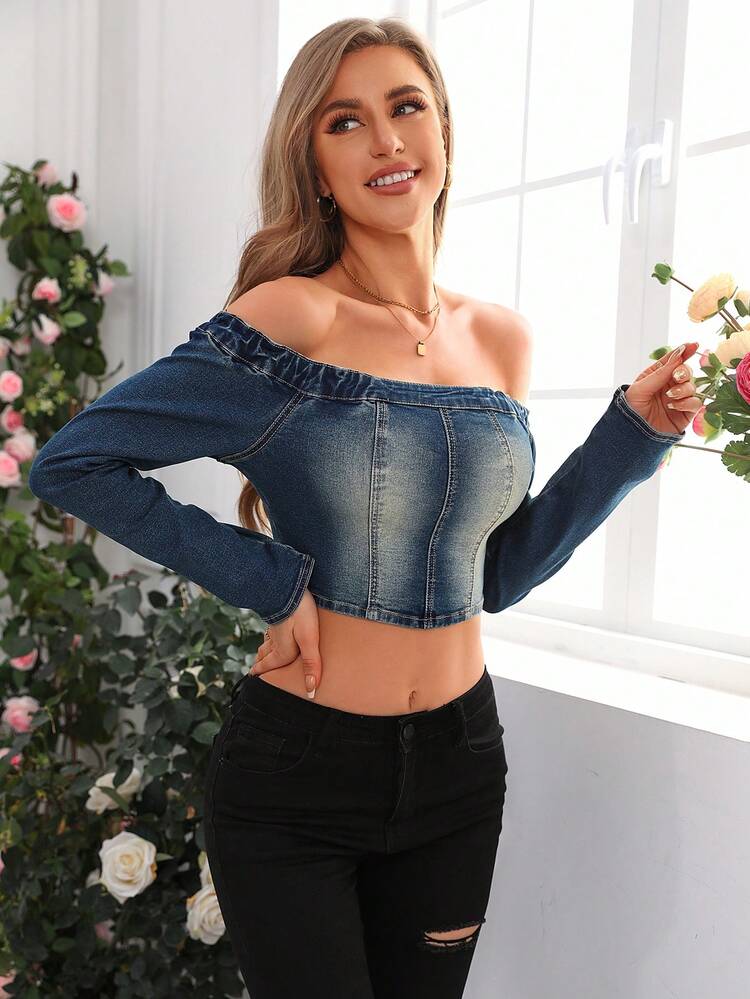 Off-Shoulder Short Denim Top