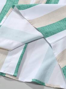 Manfinity Homme 男士条纹拼色衬衫和短裤男士夏季套装白色青少年男孩套装男装夏季