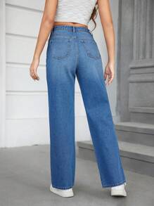 SHEIN Tall Jeans Rotos Lavados - Azul lavado medio - Ver 2