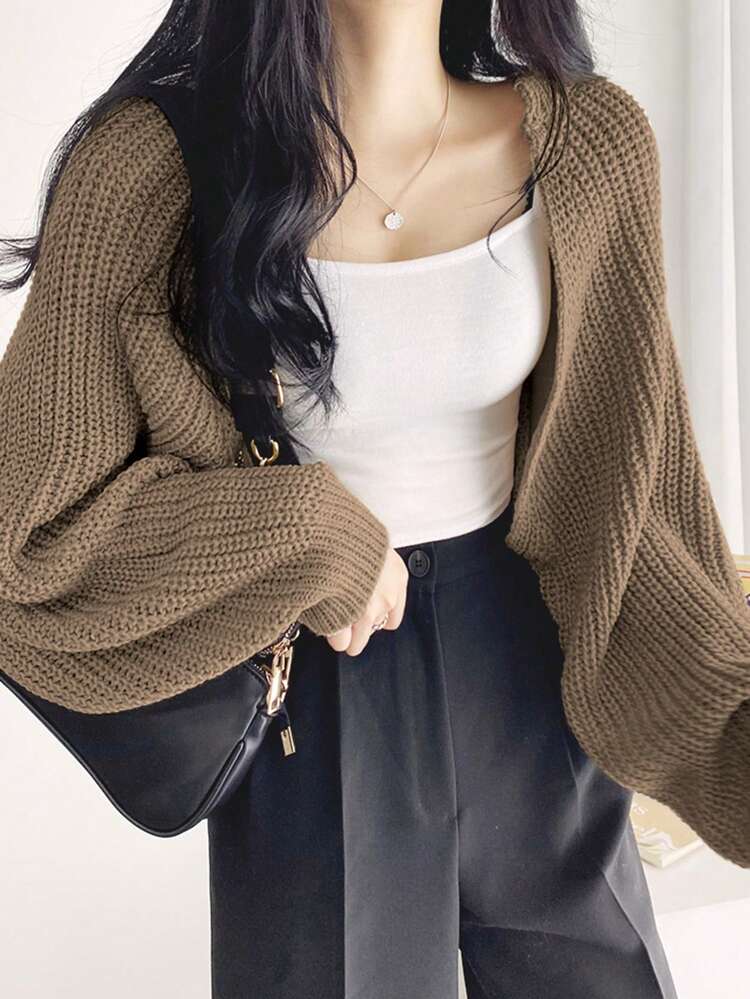 Women's Long Sleeve Crop Top Cardigan With Open Front