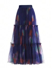 Ladies' Stylish Ombre Pleated Skirt With Frill Hem - Multicolor - View 2