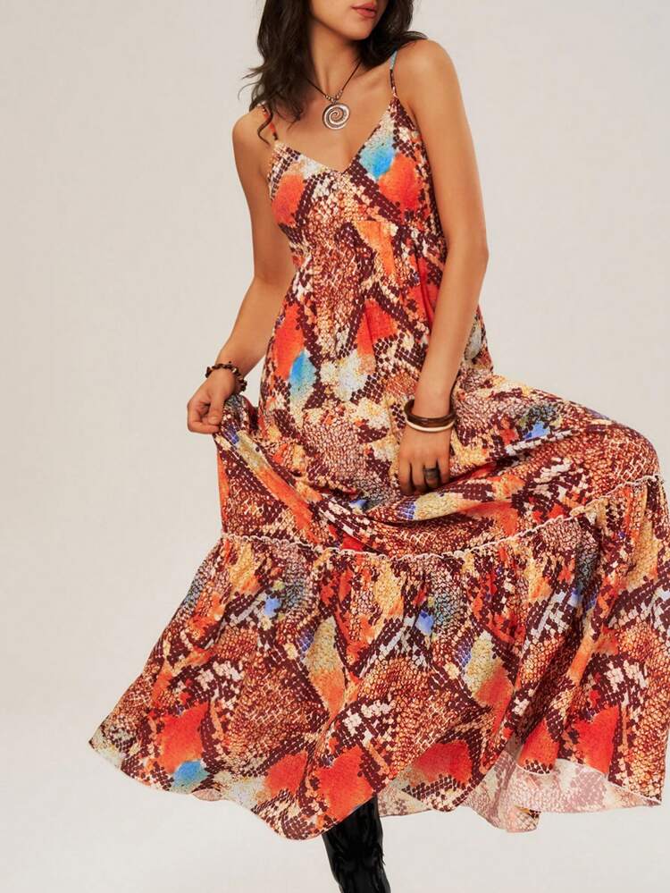 Vacation Style Snake Print Cami Dress