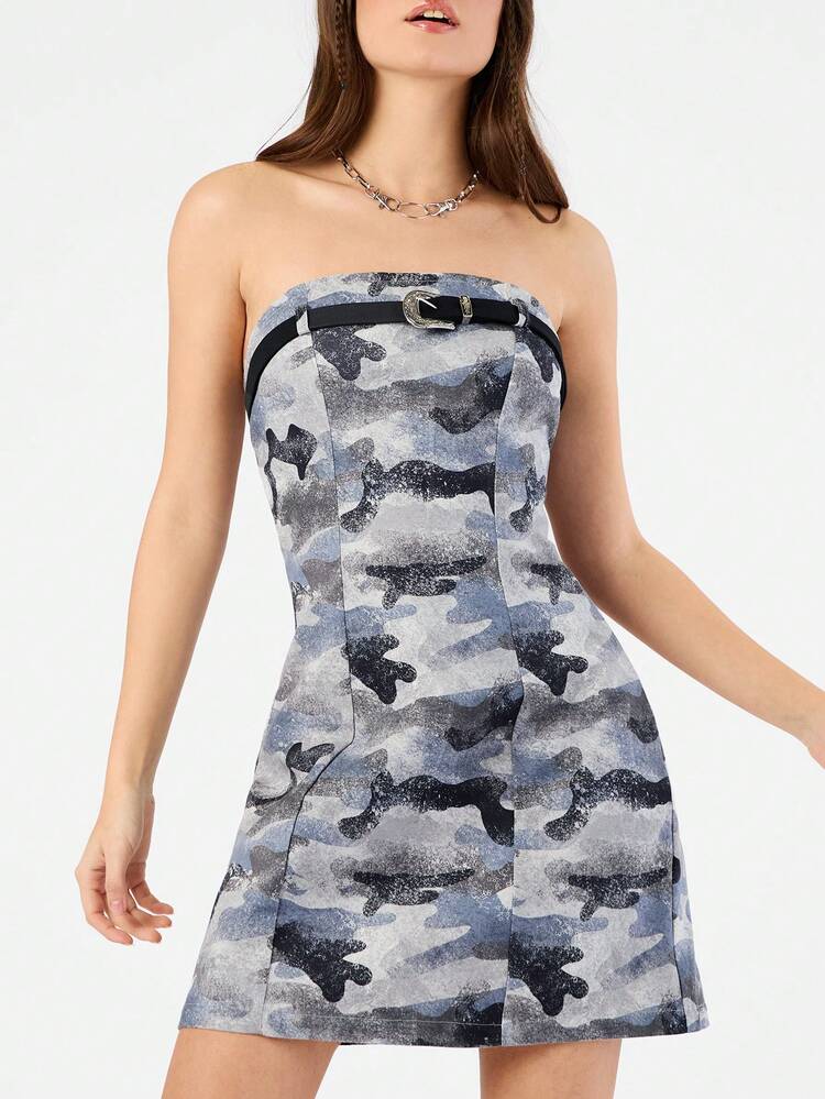 Women's Camouflage Print Strapless Dress