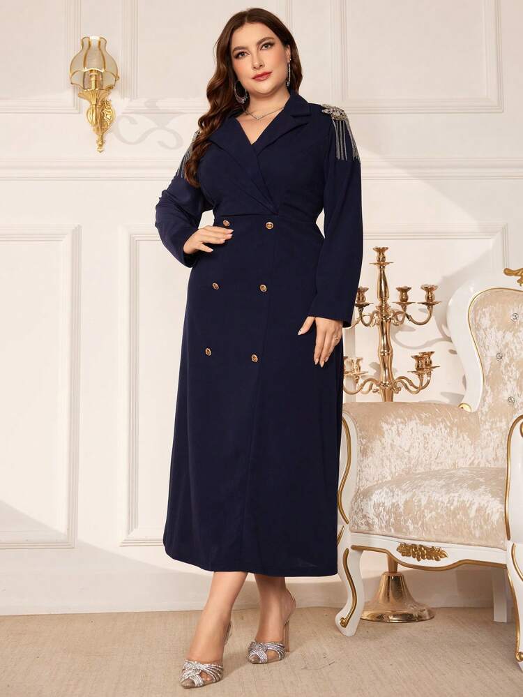 Plus Size Women's Double Breasted Long Sleeve Modest Dress