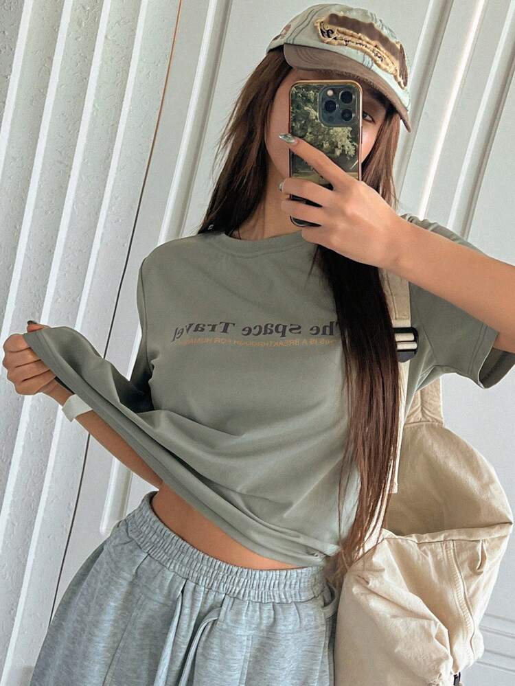Women's Loose Round Neck Short Sleeve T-Shirt With Letter Print The Space Travel THIS IS A BREAKTHROUGH FOR HUMANITY,Fall Clothes,Back To School Clothes