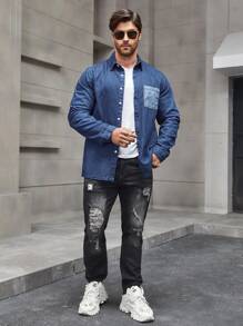 Manfinity Homme Men's Long Sleeve Denim Shirt With Pocket