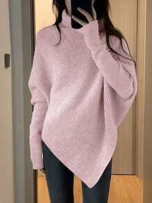 SHEIN Essnce Women's Solid Color Turtleneck Batwing Sleeve Sweater