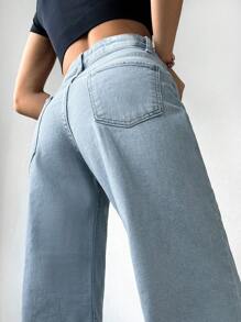 EURMUSE High Waist Straight Leg Jeans - Light Wash - View 4
