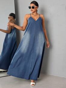 SHEIN SXY Kích thước lớn Của phụ nữ Lỏng lẻo Đầm denim Với Dây đai - Rửa tối - Xem 6