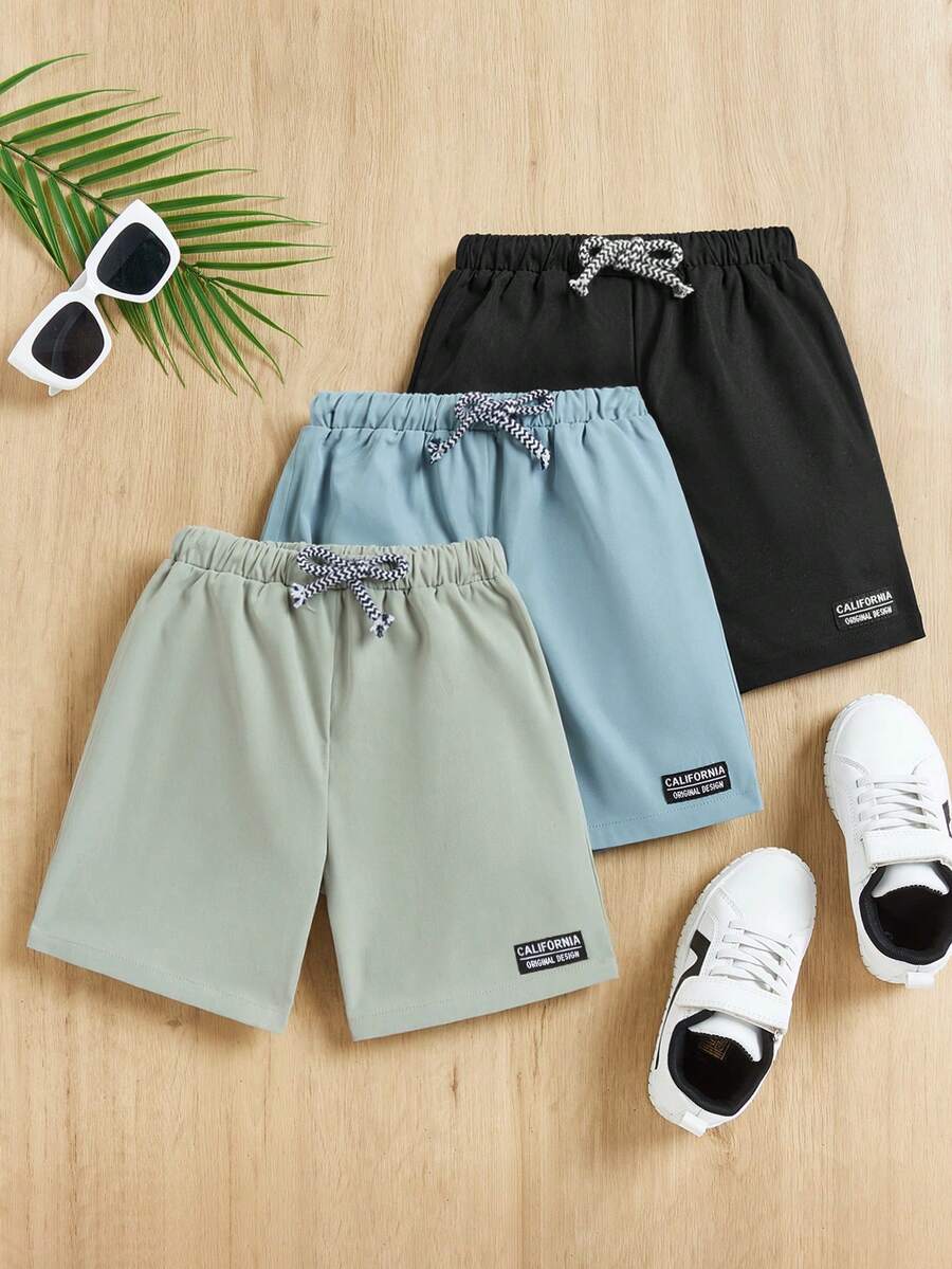 SHEIN Leap Crew Chàng trai trẻ Giải trí Thoải mái Chi tiết vá Quần short 3 cái/bộ - màu xanh lá - Xem 1