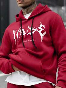 Manfinity LEGND Men's Simple Hooded Sweatshirt With Print - Burgundy - View 4