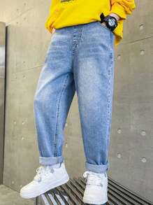 少年2024春夏新款寬鬆牛仔褲 - 淺色水洗藍 - 查看 6