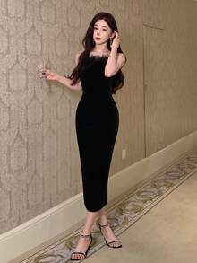 DAZY Đầm hai dây bó sát dành cho nữ Đầm dạ hội - màu đen - Xem 5