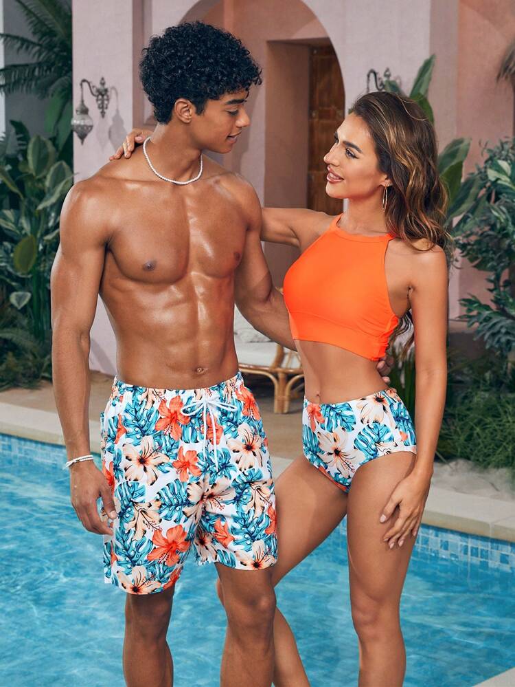 Men's Plant Print Beach Shorts