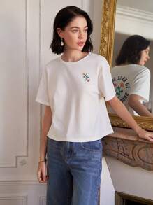 SHEIN Frenchy Maglietta Con Stampa Floreale A Manica Corta E Vestibilità Ampia Per Donne - Bianco - Visualizzare 4