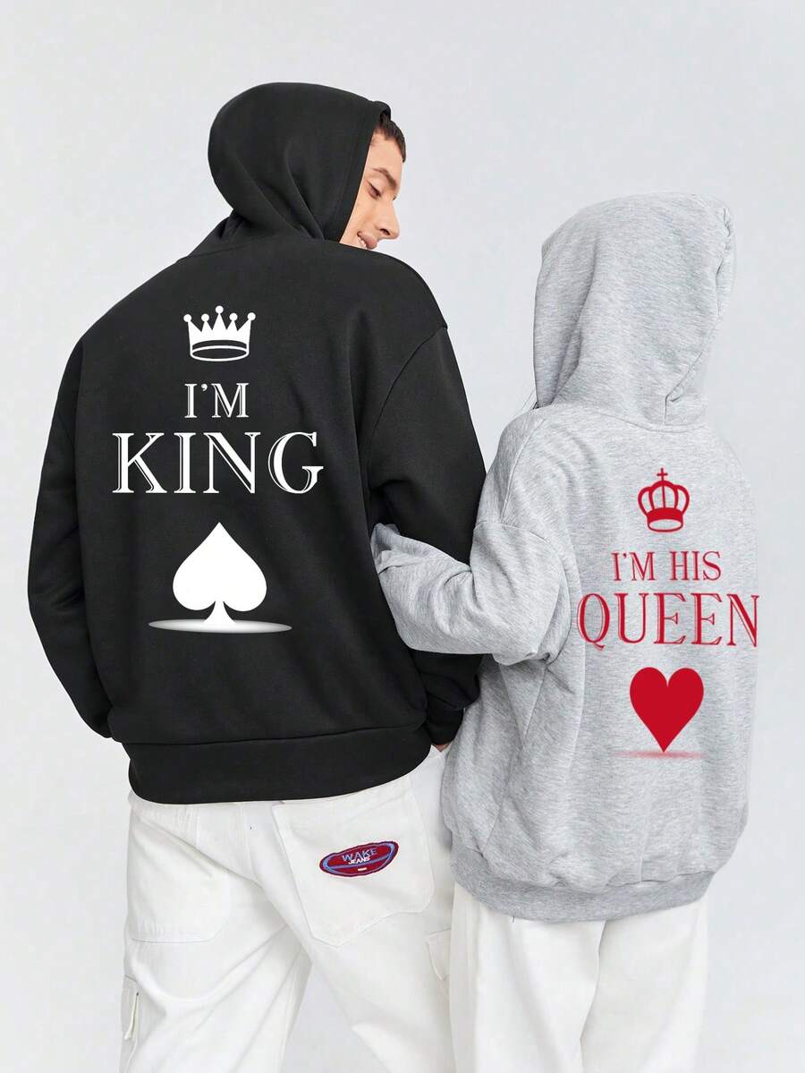 Manfinity Hypemode Nam Quá lớn Vương miện & Slogan In Áo nỉ có mũ - màu đen - Xem 1