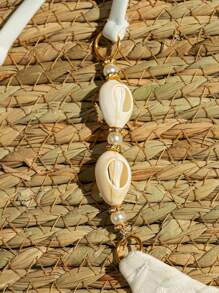 Swim Mod Màu thuần Textured Áo bikini Với lột vỏ Đồ trang trí - trắng - Xem 4