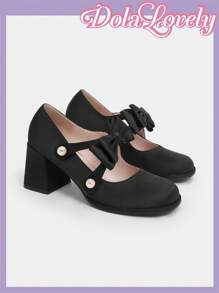 Dola Lovely Fashionable High Heeled Shoes With Bowknot Decoration - Black - View 1