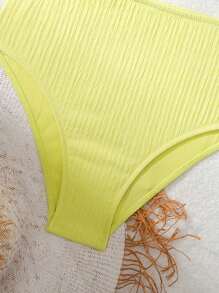 SHEIN Swim 女士纹理装饰细肩带比基尼 夏季 - 黃色 - 查看 6