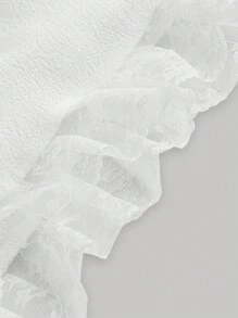 SHEIN MOD 花卉鑲邊露肩蕾絲拼接白色連身衣 - 白色 - 查看 4