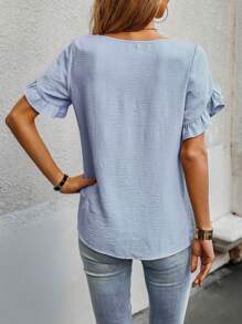 EMERY ROSE Solid Ruffle Trim Petal Sleeve Blouse - Baby Blue - View 2