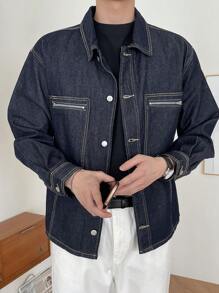 DAZY Men Zip Up Pocket Patched Denim Jacket - Blue - View 2