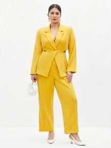 BizChic 大尺碼純色休閒商務套裝 - 黃色 - 查看 7