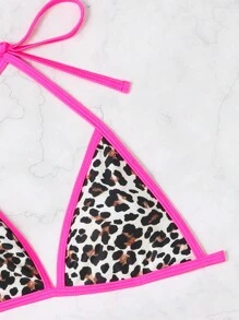 Swim SXY Buntes sommerbikini-set mit leopardenmuster, dreiecksförmigem cup und seitlicher bindedetails
