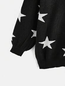 ROMWE PUNK 女式大尺碼星星圖案紐帶前落肩開襟衫 - 黑與白 - 查看 3