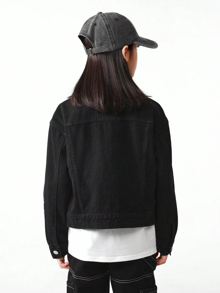 Tween Boy Street Cool Ink Splash & Polka Dots Pattern Detailing Loose Denim Moto Jacket