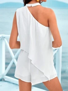 SHEIN VCAY 假期非對稱領口無袖連體褲 - 白色 - 查看 2