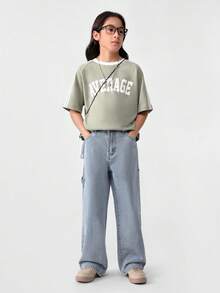 青少年男孩時尚浅蓝色洗水牛仔裤,适合街头穿着 - 淺色水洗藍 - 查看 4