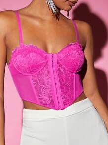 SHEIN BAE Áo nịt ngực Top Màu hồng Áo Mùa Xuân Hoa Mùa hè Áo hai dây Hoa Áo NỮ Áo ba lỗ - Màu Hồng Tươi - Xem 5