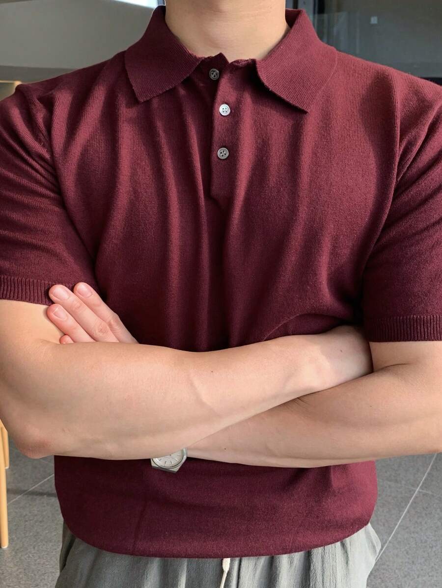 DAZY 男士纯色夏季针织短袖 Polo 衫，商务正装