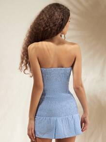 Forever 21 女士格紋無肩帶連身裙 - 藍白色 - 查看 3