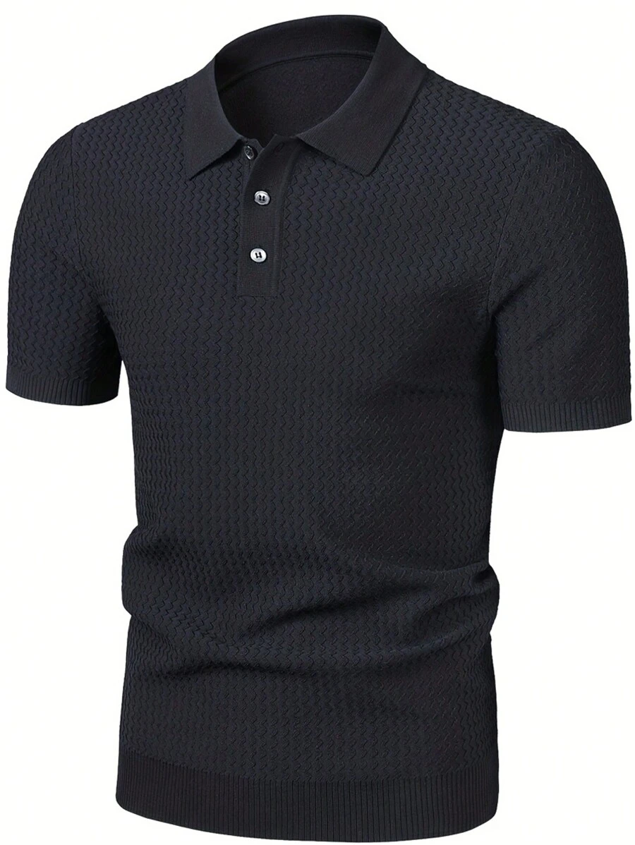 Men's Summer Solid Color Lightweight Knitted Short Sleeve Top - Black - View 1